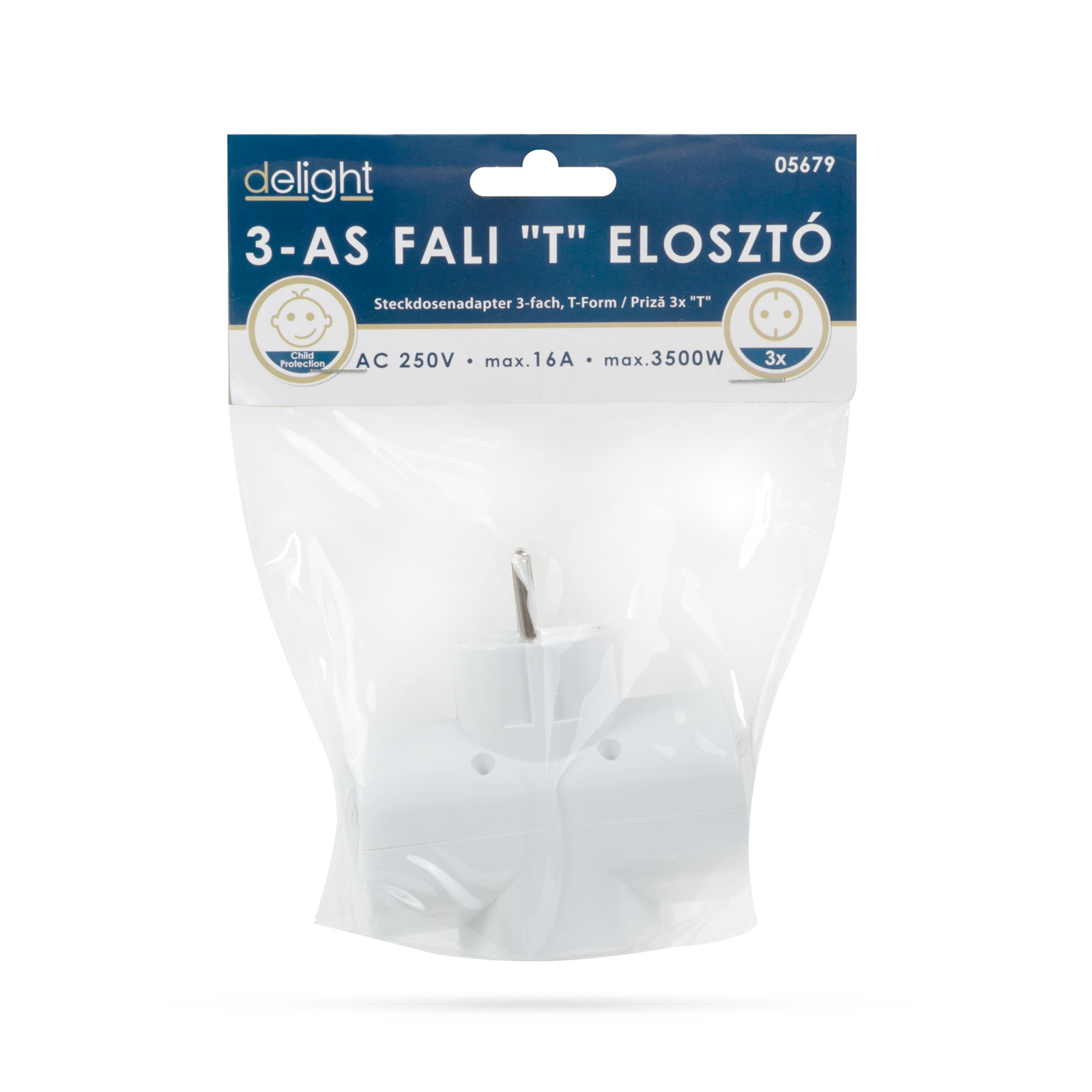 Afbeelding van 3-Voudige T-Stekker Met Randaarde – Wandverdeler In T-Vorm Met 3 Stopcontacten – Geaard, Kinderveilig En