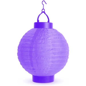 Afbeelding van 1x Papieren LED Lampion Lantaarn met 1 Witte LED – Batterijgevoed (2x AAA) – Ø 20 cm – Paars – Met