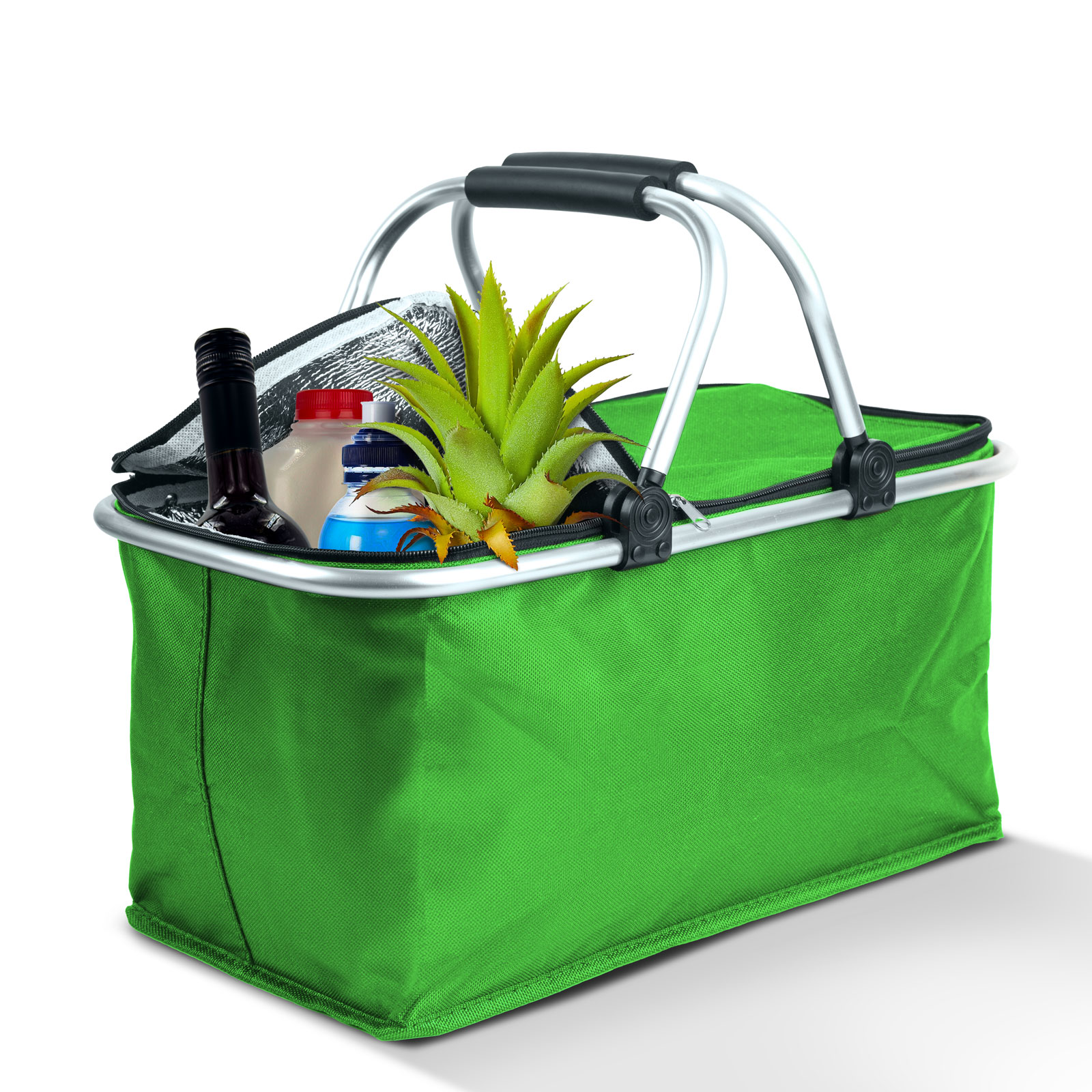 Afbeelding van Thermo Opvouwbare Picknickmand Met Koelvoering – Groen – 49 × 28 × 25 cm – 21 Liter – Geïsoleerde