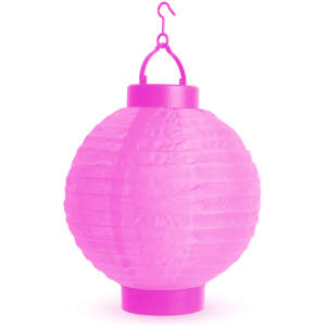 Afbeelding van 1x Papieren LED Lampion Lantaarn met 1 Witte LED – Batterijgevoed (2x AAA) – Ø 20 cm – Magenta – Met