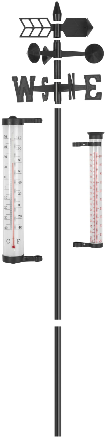 Afbeelding van Tuin Weerstation Buiten – Thermometer / Regenmeter / Windvaan – 145 cm Hoog – Analoge Weermeter – Met