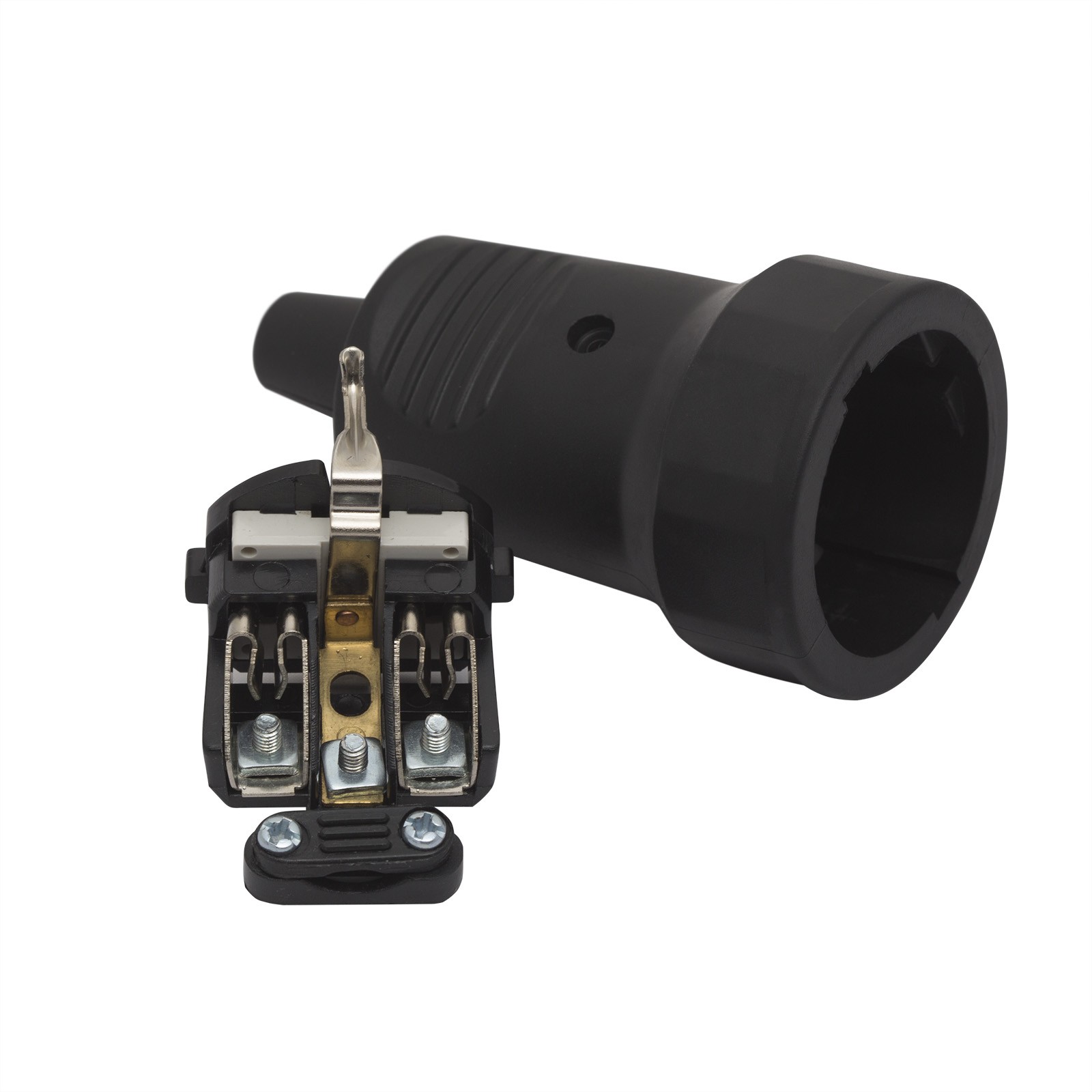 Afbeelding van Inline Schuko Contra Stekker Zwart – Losse In-Line Stopcontact – AC Socket 230V 16A – Montagebare