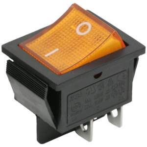 Afbeelding van 5x Rocker Schakelaar Zwart Met Gele LED – Verlichte Tuimelschakelaar DPST 250V 16A – Inbouw ON/OFF