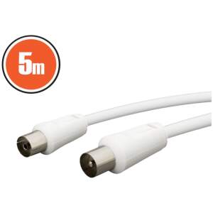 Afbeelding van 5 meter coaxiale kabel wit - COAX plug naar COAX socket - geïsoleerde kabel voor televisie, multimedia en