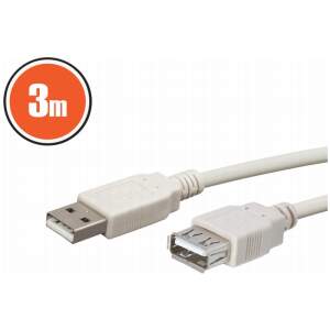 Afbeelding van 3 meter witte USB verlengkabel - USB-A mannelijke stekker naar USB-A vrouwelijke aansluiting - praktische