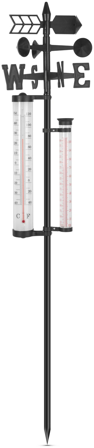 Afbeelding van Tuin Weerstation Buiten – Thermometer / Regenmeter / Windvaan – 145 cm Hoog – Analoge Weermeter – Met