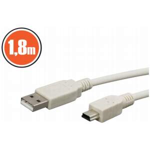 Afbeelding van USB 2.0 kabel 1,8 m - A naar mini B plug - witte datakabel voor printers, computers en randapparatuur - USB-A