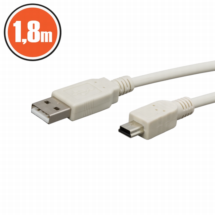 Afbeelding van USB 2.0 kabel 1,8 m - A naar mini B plug - witte datakabel voor printers, computers en randapparatuur - USB-A