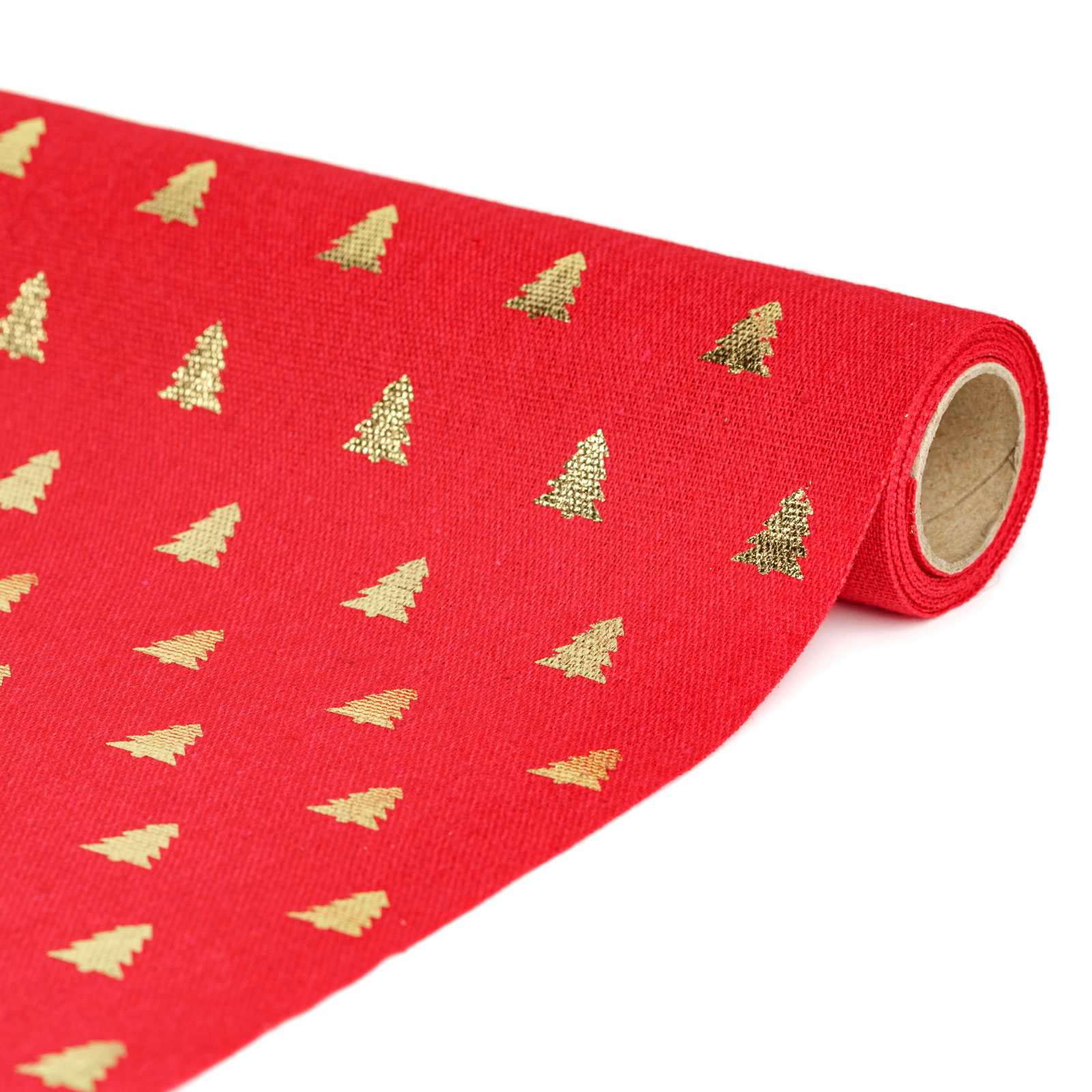 Afbeelding van Tafelloper Kerst 180 × 28 cm – Rode Tafelloper Met Kerstboommotief – 70% Polyester / 30% Katoen –