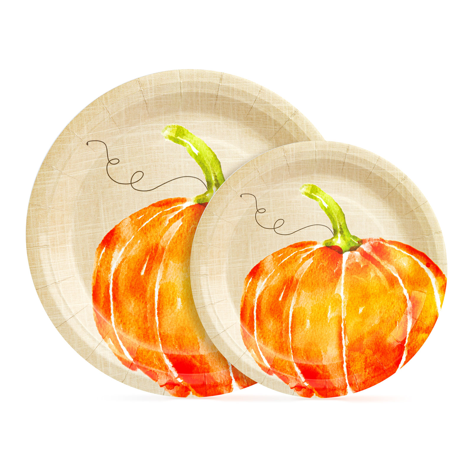 Afbeelding van Papieren Borden Set – Pompoen Design – Herfst & Halloween – Wegwerp Borden – 2 Formaten – 12