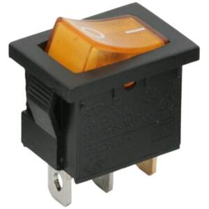 Afbeelding van 5x Verlichte Tuimelschakelaar Zwart Met Gele LED – Inbouw Rocker Switch OFF/ON 250V 6A – Enkelpolige SPST