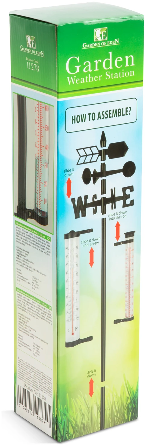 Afbeelding van Tuin Weerstation Buiten – Thermometer / Regenmeter / Windvaan – 145 cm Hoog – Analoge Weermeter – Met