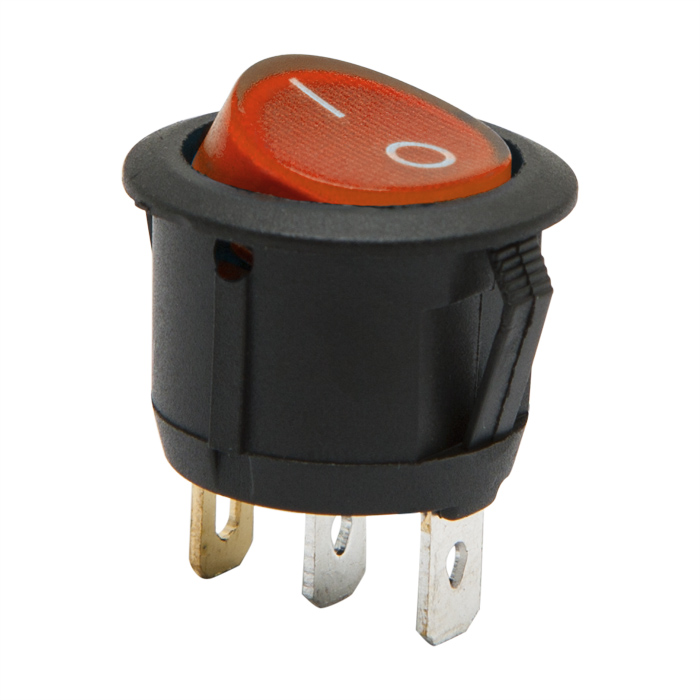 Afbeelding van 5x Verlichte Ronde Wipschakelaar SPST ON-OFF - Rocker Switch 250VAC 6A (10A) - Rode LED Indicatie Met I-O