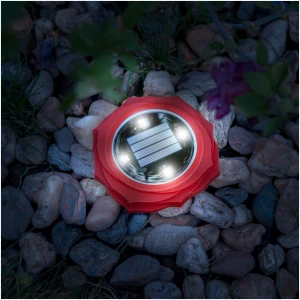 Afbeelding van Solar LED Tuinlamp – Rood – 4x Koel Wit SMD LED – Ø11,5 Cm – Met Grondspies – Op Zonne-Energie –