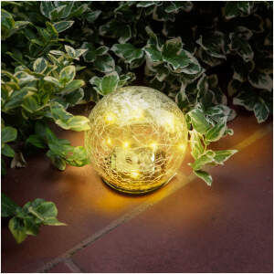 Afbeelding van Solar Glazen Bol Tuinlamp – Ø12 Cm – 15 Warm Witte LED’s – Cracked Glass Design – Met Grondspies