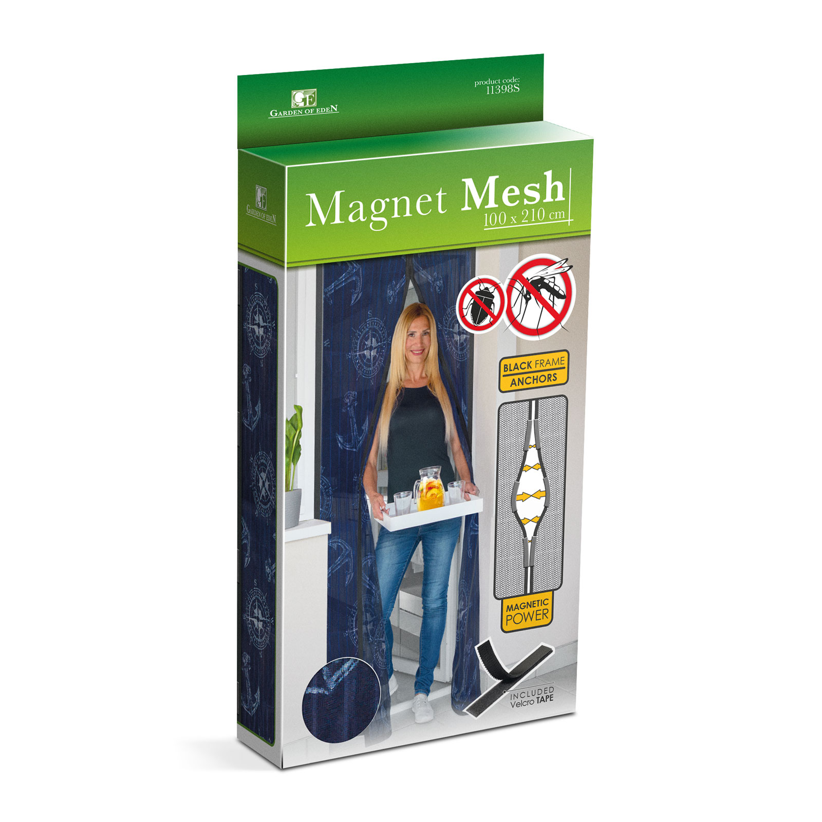 Afbeelding van Magnetisch Deurgordijn Tegen Insecten – Vliegengordijn / Hordeur - Hor met Magneten – Ankerpatroon –