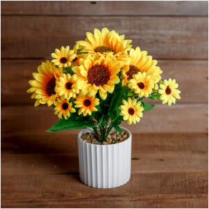 Afbeelding van Kunstplant voor Binnen - Woon & Kamer Decoratie - Zonnebloem - Nepplant - Geel - 20 x 8 cm 1 Stuks