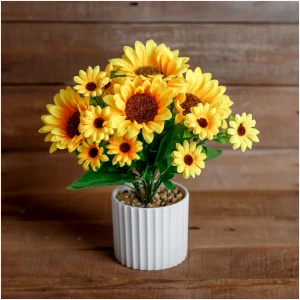 Afbeelding van Kunstplant voor Binnen - Woon & Kamer Decoratie - Zonnebloem - Nepplant - Geel - 20 x 8 cm 1 Stuks