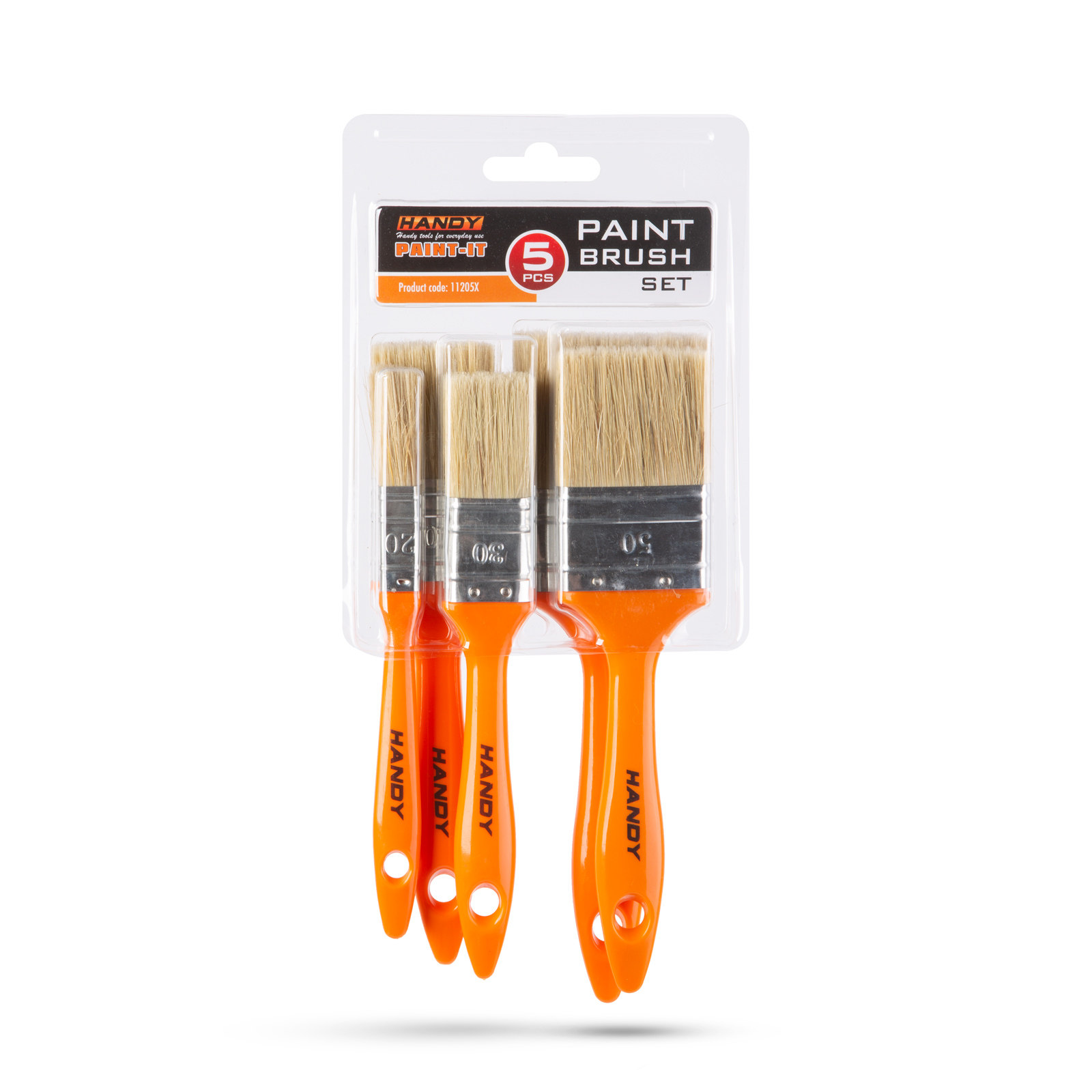 Afbeelding van 5x Platte Verfkwast - Set Kunststof 5-Delig – 20 / 30 / 40 / 50 / 60 mm – Voor Water- En