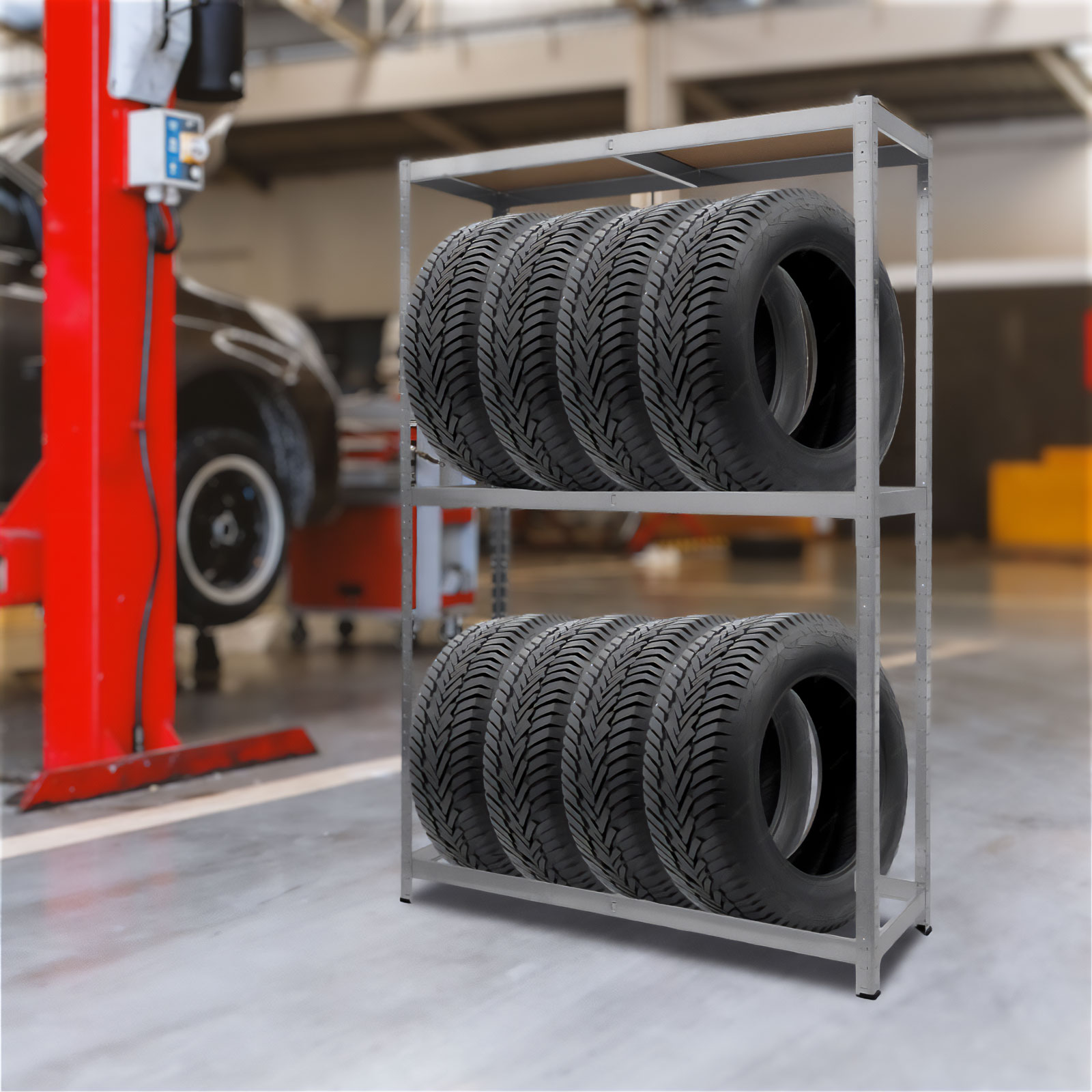 Afbeelding van Metalen Bandenrek – Opslagrek Voor Autobanden – 180 × 120 × 40 cm – Hoge Draagkracht Tot 795 kg –