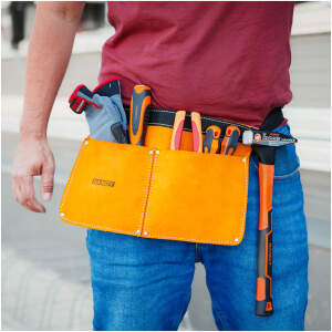 Afbeelding van Lederen Gereedschapsgordel 35 x 20 cm – Robuuste Leren Tool Belt met 2 Vakken – Verstelbare Tailleband