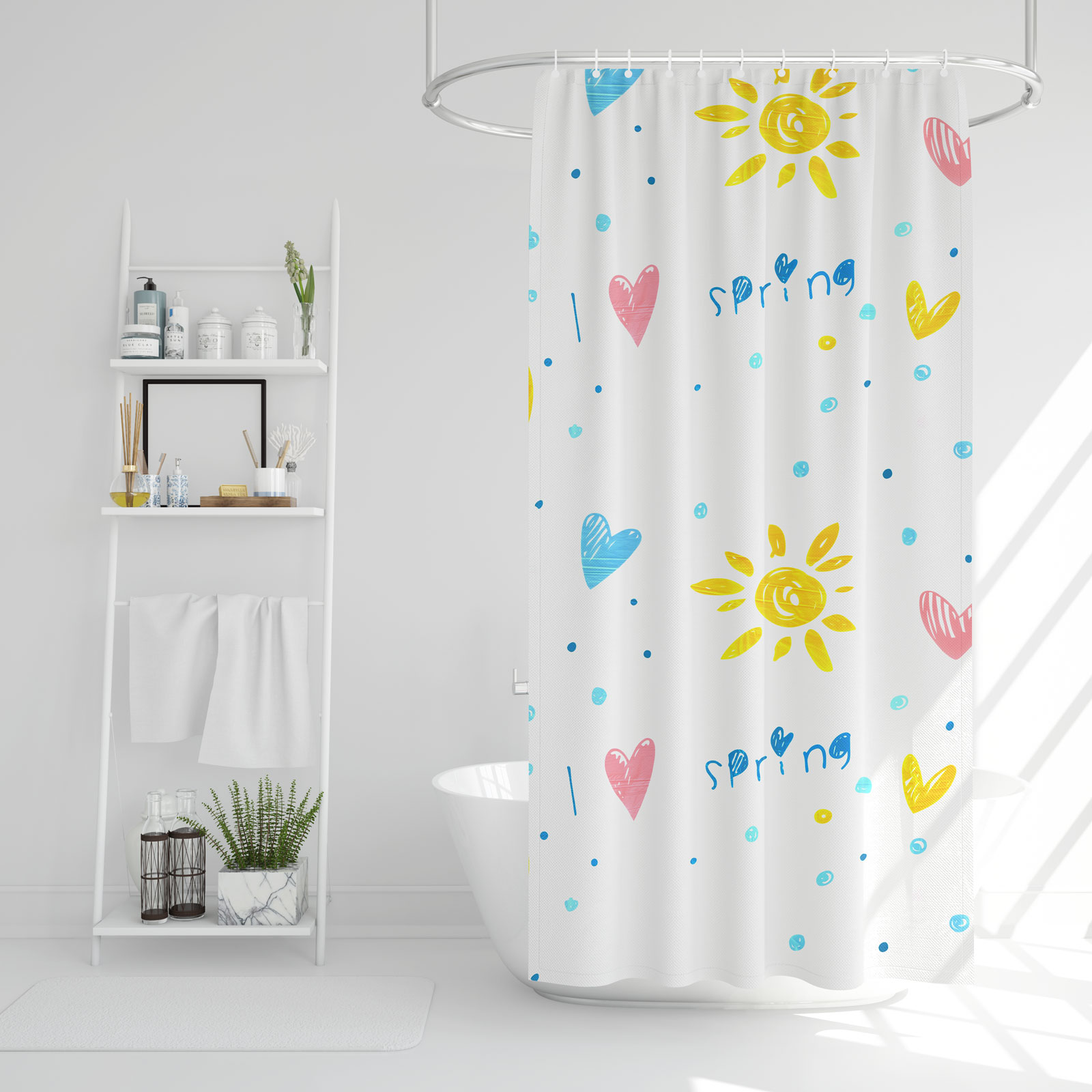 Afbeelding van Douchegordijn Met Ringen – 180 × 180 Cm – PEVA – Semi-Transparant – Druppel, Lente Of Ruit Patroon