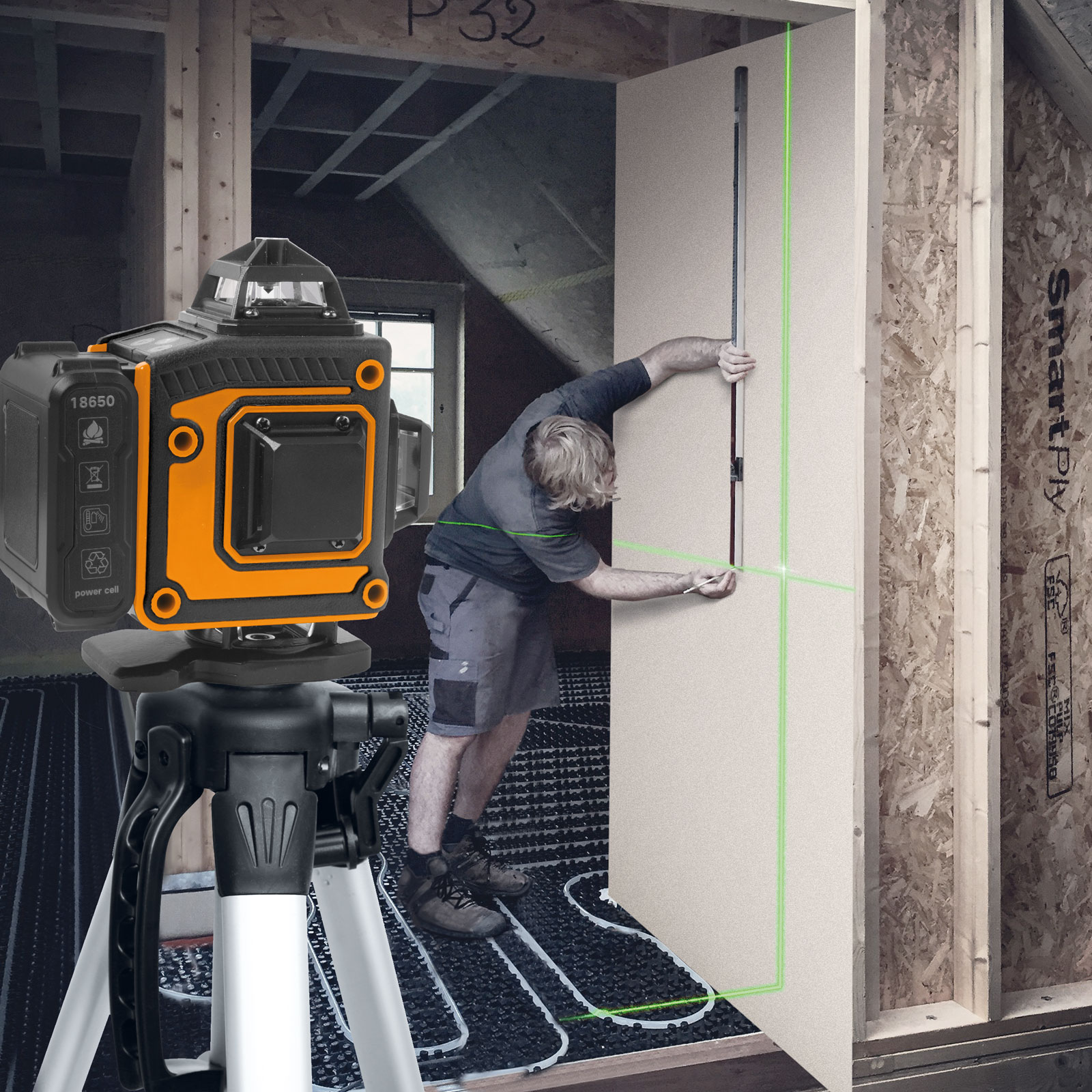 Afbeelding van Kruislijnlaser 3D Groene Laser Waterpas 360° - 16 Lijnen Laser Level Max 15m - Automatisch Zelfnivellerend