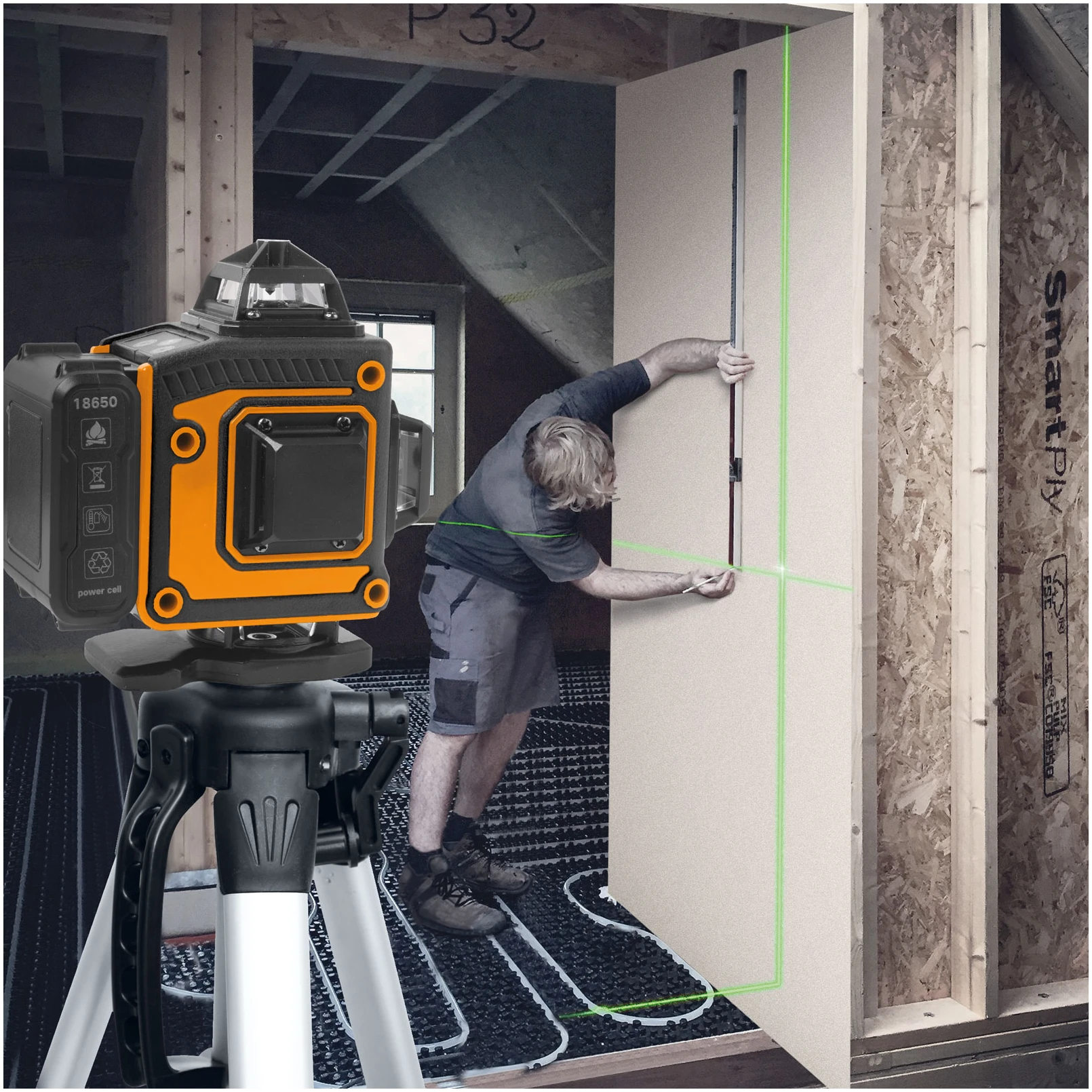Afbeelding van Kruislijnlaser 3D Groene Laser Waterpas 360° - 16 Lijnen Laser Level Max 15m - Automatisch Zelfnivellerend