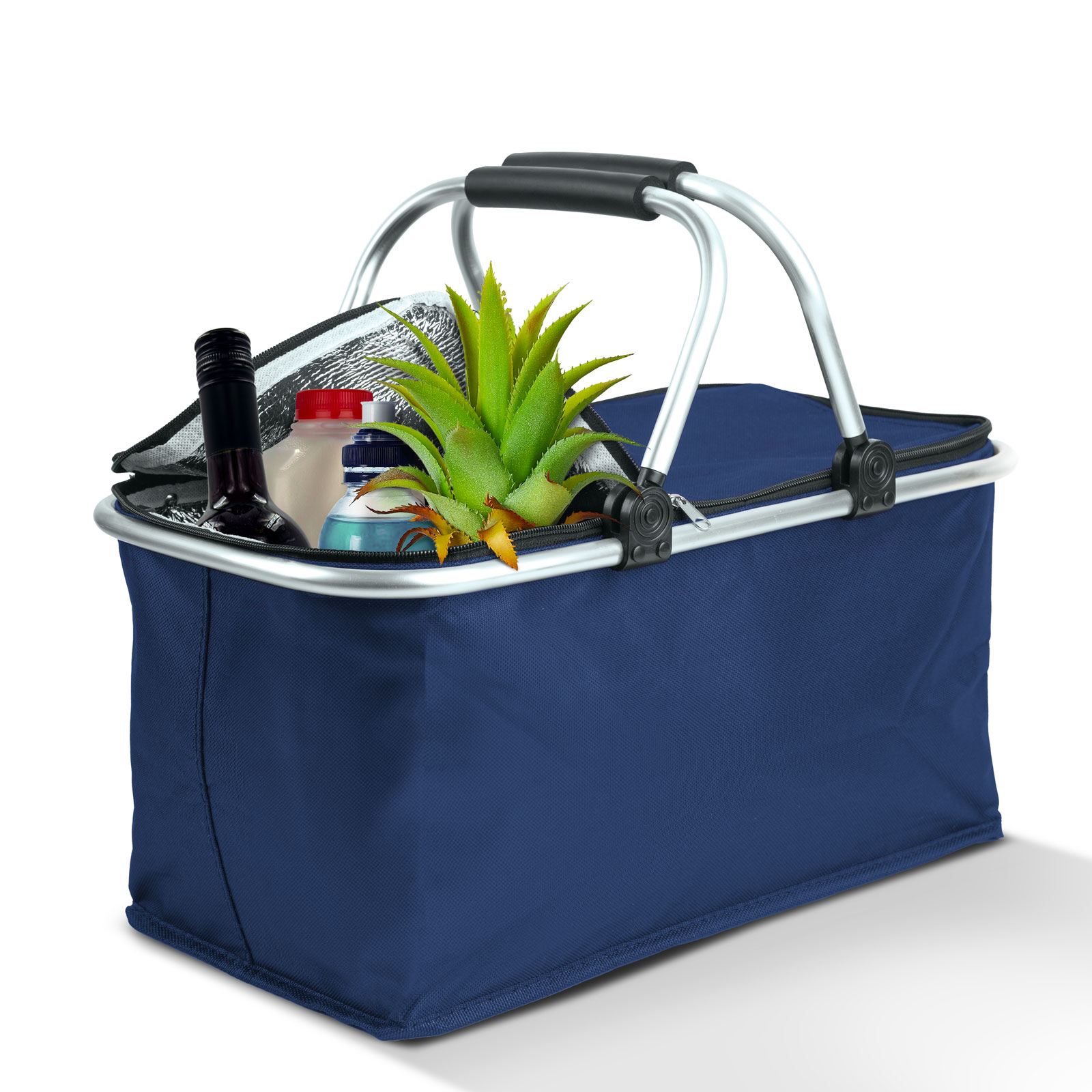 Afbeelding van Thermo Opvouwbare Picknickmand Met Koelvoering – Blauw – 49 × 28 × 25 cm – 21 Liter – Geïsoleerde