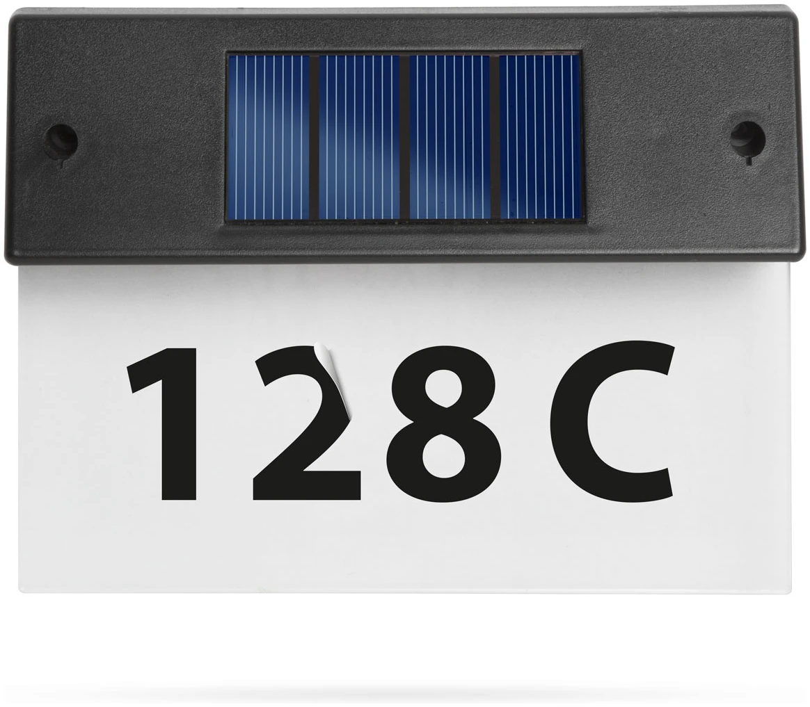 Afbeelding van Zonne-Energie Solar Verlicht Huisnummer Lamp met Transparant Plexiglas – Nummer Bord Huis met Verlichting -