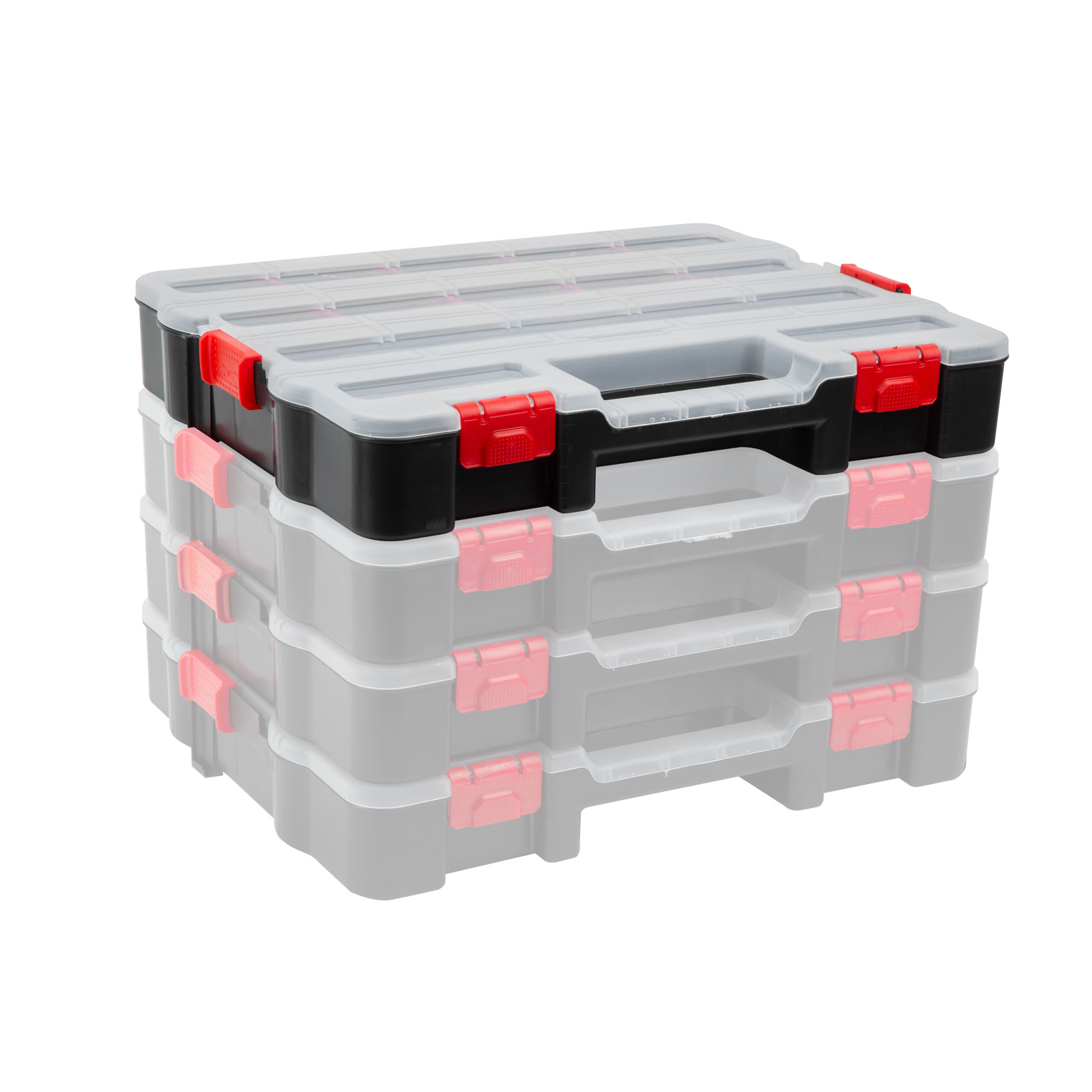 Afbeelding van Stapelbare Sorteerdoos - 270 x 330 x 60 mm - Organizer / Gereedschapsdoos met Vakken en Transparant Deksel