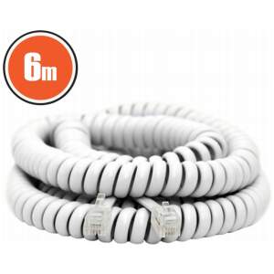 Afbeelding van Spiraal Telefoonkabel 6 m - 4P4C naar 4P4C Modulaire Aansluiting, Wit, Flexibel & Duurzaam voor Vaste
