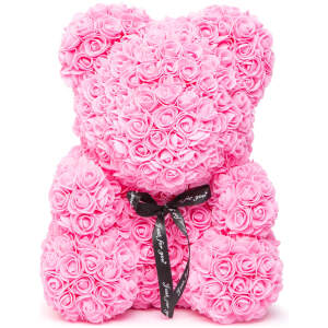 Afbeelding van Rozenbeer 40 cm – Teddybeer van Kunstrozen in Roze – Blijvend Romantisch Cadeau met Geschenkdoos –