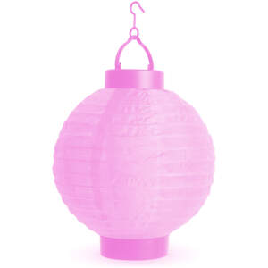 Afbeelding van 1x Papieren LED Lampion Lantaarn met 1 Witte LED – Batterijgevoed (2x AAA) – Ø 20 cm – Roze – Met