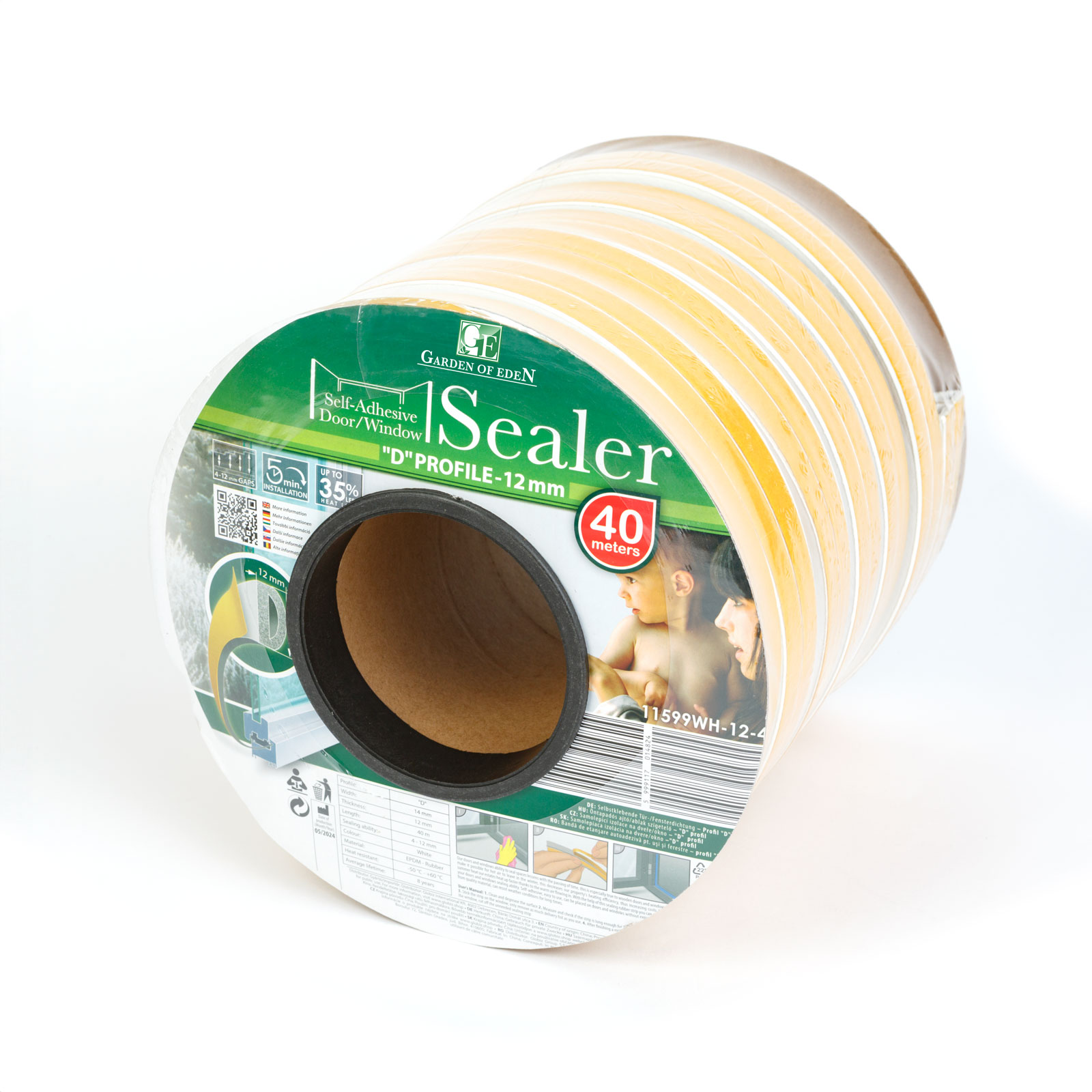 Afbeelding van Zelfklevende Deur- En Raamafdichting Tochtstrip Op Rol – D-Profiel – Wit – 40 Meter (2 × 20 m) –