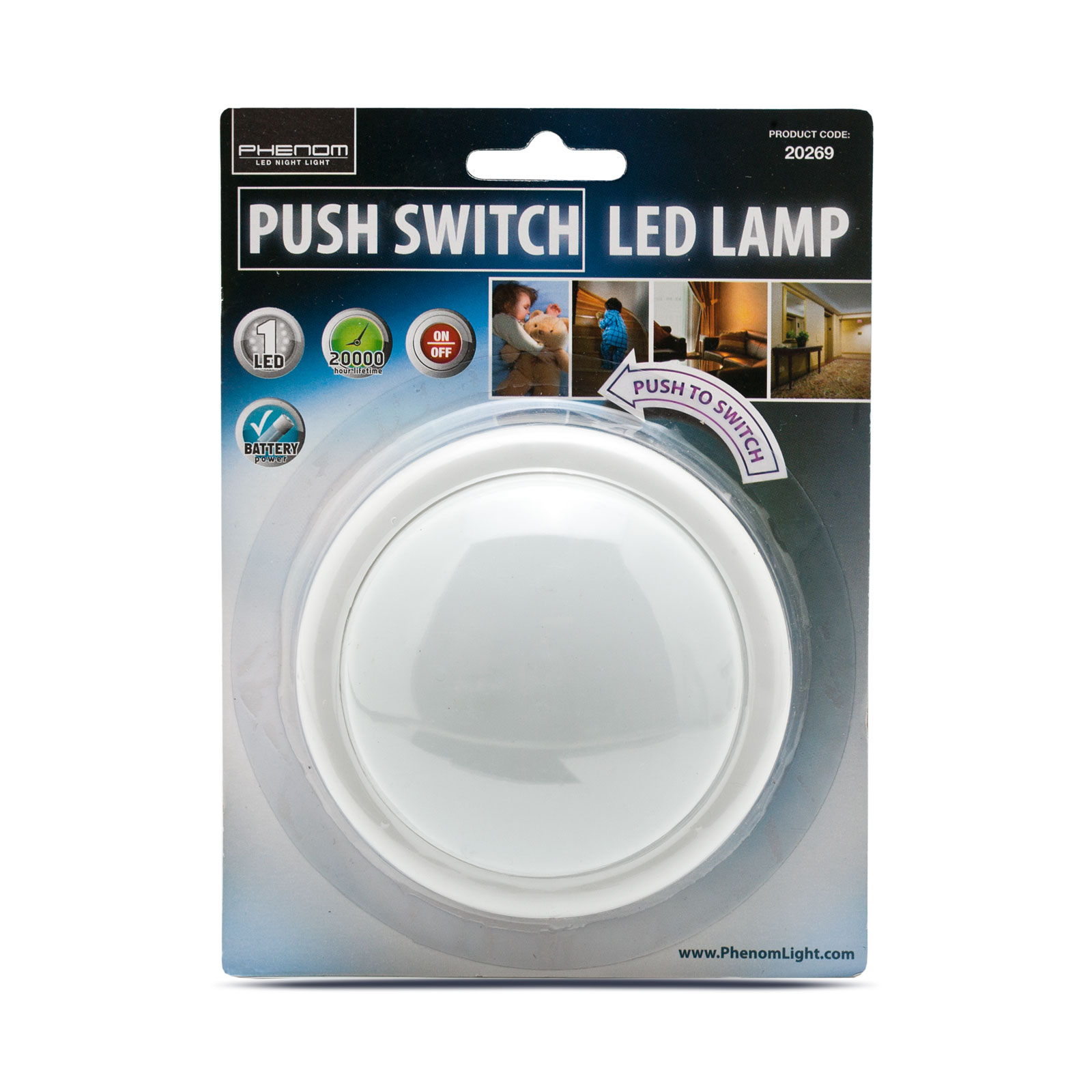 Afbeelding van Draagbare LED nachtlamp met drukknop - kinderlamp op batterijen (2x AA) - eenvoudig in gebruik - ideaal voor