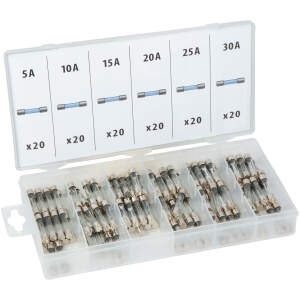 Afbeelding van Glaszekering Set 120 Stuks 5–30A – Assortimentsdoos Met Auto En Huishoudzekeringen – Glazen Zekeringen