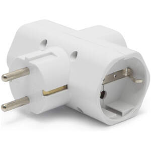 Afbeelding van 3-Voudige T-Stekker Met Randaarde – Wandverdeler In T-Vorm Met 3 Stopcontacten – Geaard, Kinderveilig En