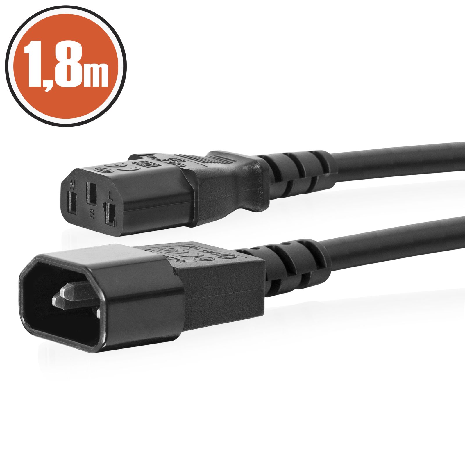 Afbeelding van AC stroomkabel 1,8 m - IEC C13 naar IEC C14 connector - zwarte power kabel voor computer en verlengsnoer -