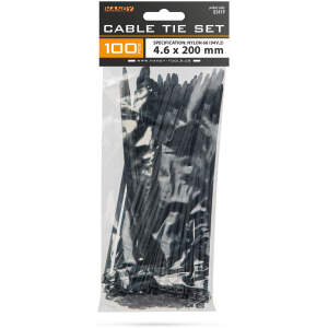 Afbeelding van 100x Kabelbinders Zwart 200 X 4,6 Mm – Nylon 66 Zelfsluitende Cable Ties – Sterke Tie Wraps Voor