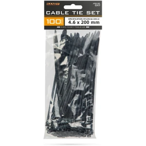 Afbeelding van 100x Kabelbinders Zwart 200 X 4,6 Mm – Nylon 66 Zelfsluitende Cable Ties – Sterke Tie Wraps Voor