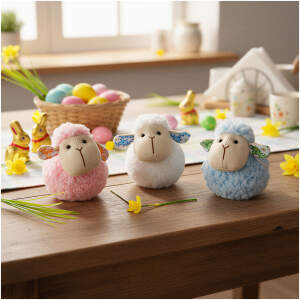 Afbeelding van Textieldecoratie - schaap - 9 cm - 3 soorten 1 Stuks [11584] - 01 11584 web