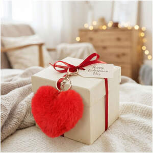 Afbeelding van Sleutelhanger - hartvormig - pluche, rood - 13 x 10 cm 1 Stuks [56101] - 01 56101 web