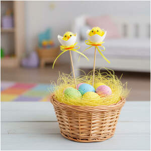 Afbeelding van Paasdecoratie - insteekei met kuiken - 27 x Ø4,5 cm - 2 stuks per verpakking 1 Stuks [57925] - 01 57925 web