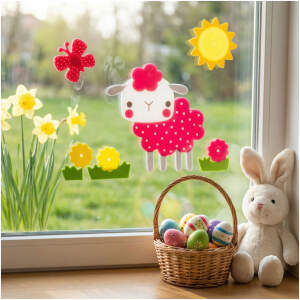 Afbeelding van Paasdecoratie - sticker - met lammetje - 19 x 19 cm 1 Stuks [57948A] - 01 57948A web