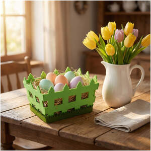 Afbeelding van Paasdecoratie - vilten mandje - hekvorm - 19,5 x 13,2 x 11,7 cm 1 Stuks [57962] - 01 57962 web
