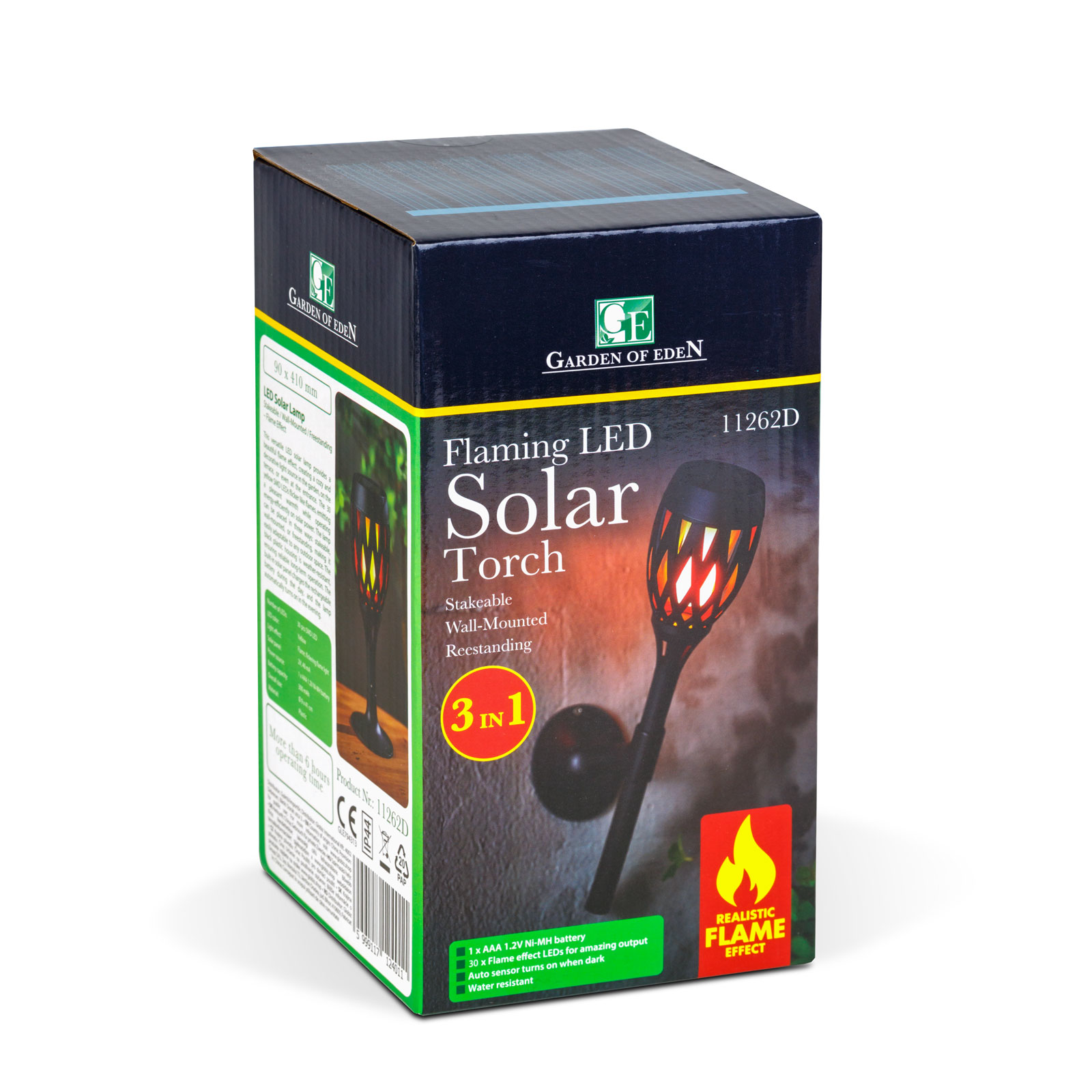 Afbeelding van LED-zonnelamp – op een paal te plaatsen / aan de muur te bevestigen / vrijstaand – vlameffect – 12