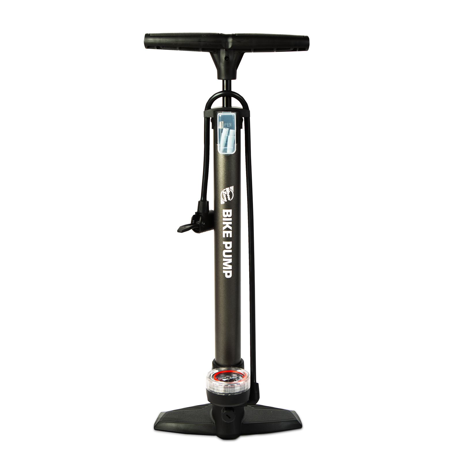 Afbeelding van Hand Fietspomp 50cm - Zwart - Tot 120 PSI met Drukmeter - Robuust & Universeel - Geschikt voor MTB,