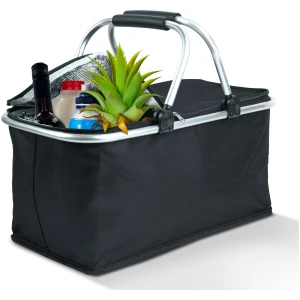 Afbeelding van Thermo Opvouwbare Picknickmand Met Koelvoering – Zwart – 49 × 28 × 25 cm – 21 Liter – Geïsoleerde