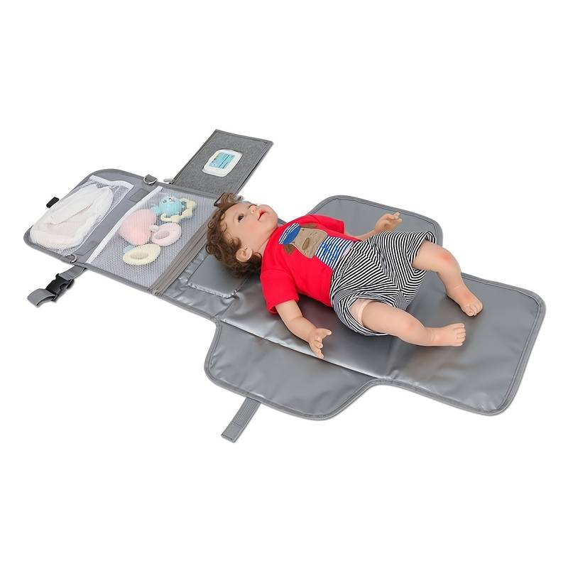 Afbeelding van Luiertas Grijs - 29 x 19 cm - Compact en Waterafstotend - Handige Verzorgingstas voor Onderweg - 1 Stuks